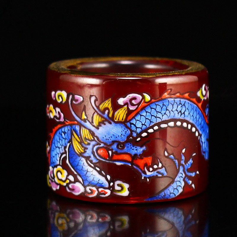 Gilt Edge Famille Rose Red Zircon Dragon Thumb Ring (1 of 7)