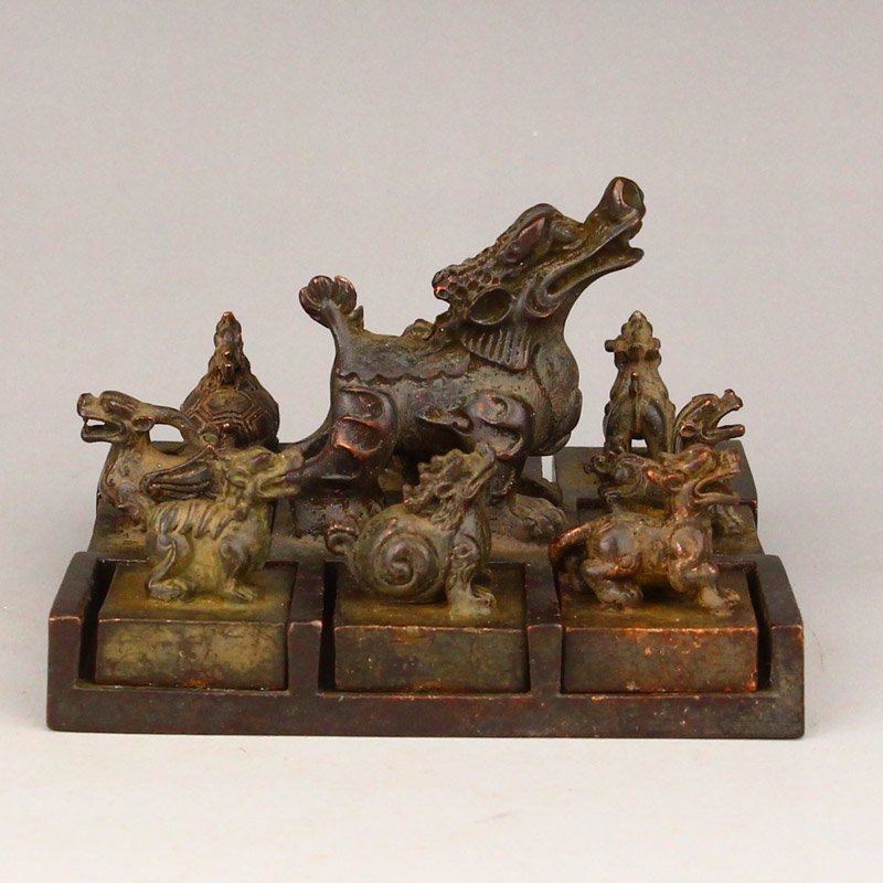 A Set Vintage Chinese Bronze Divine Beast Seals (1 of 10)