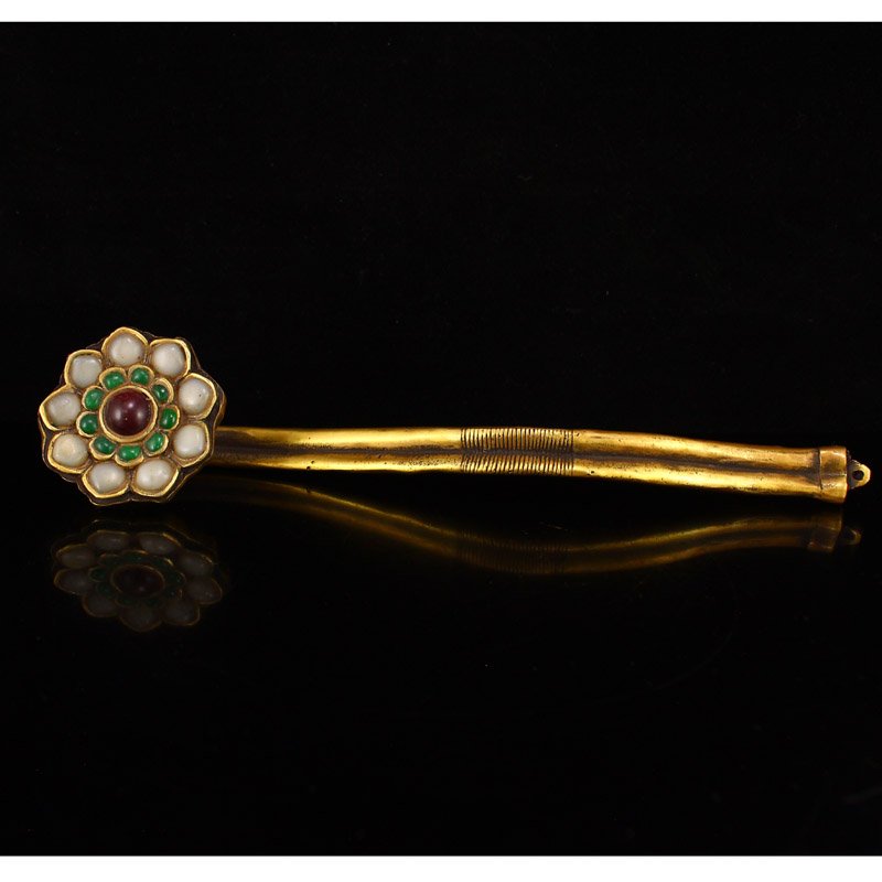 Gilt Gold Bronze Inlay Hetian Jade & Gem Ruyi Scepter (1 of 8)
