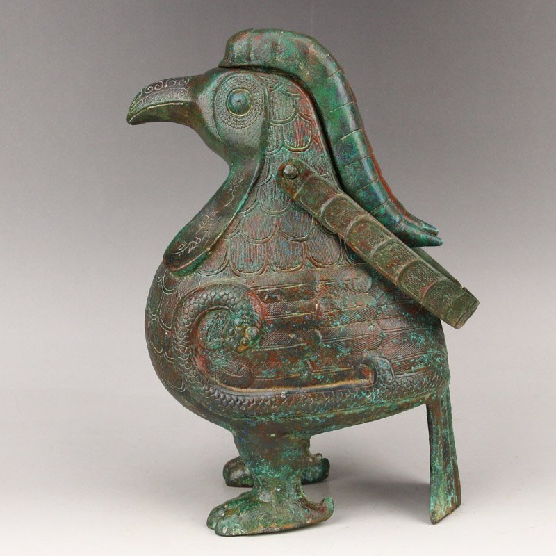 Vintage Chinese Bronze Bird Head Handle Pot (1 of 11)