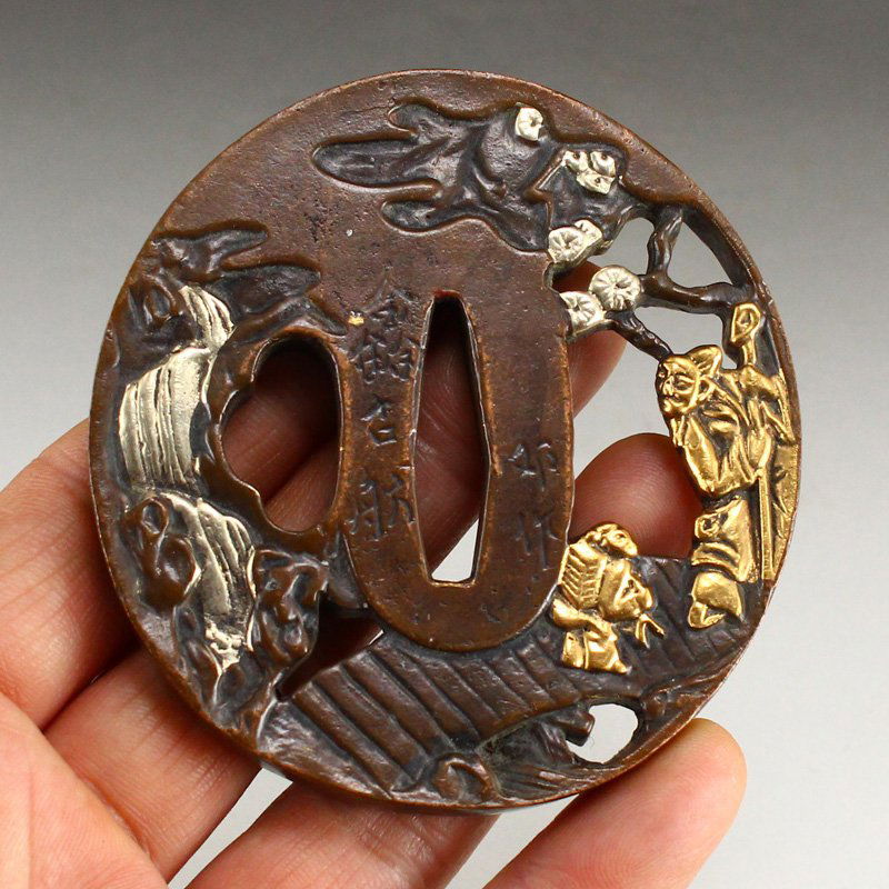Japanese Gilt Gold Red Copper Sword Tsuba (1 of 6)