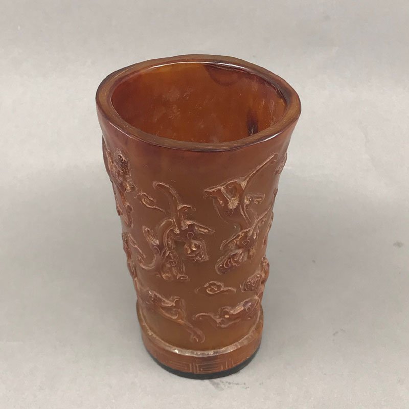 Chinese Ox Horn Low Relief Chi Dragon Brush Pot (1 of 7)