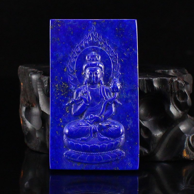 Natural Lapis Lazuli Lotus Flower Kwan-yin Pendant (1 of 7)