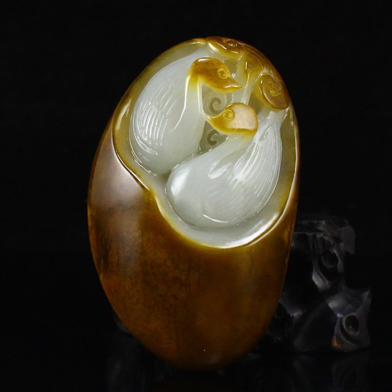Chinese Natural Hetian Jade Ruyi Swan Pendant (1 of 7)