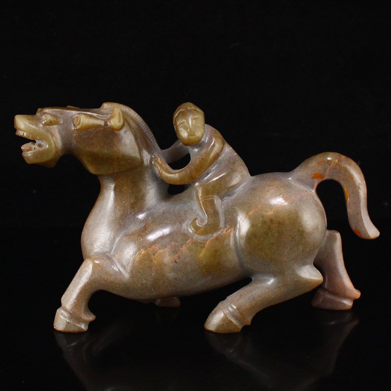 Vintage Chinese Hetian Jade Horse & Figure Statue (1 of 6)