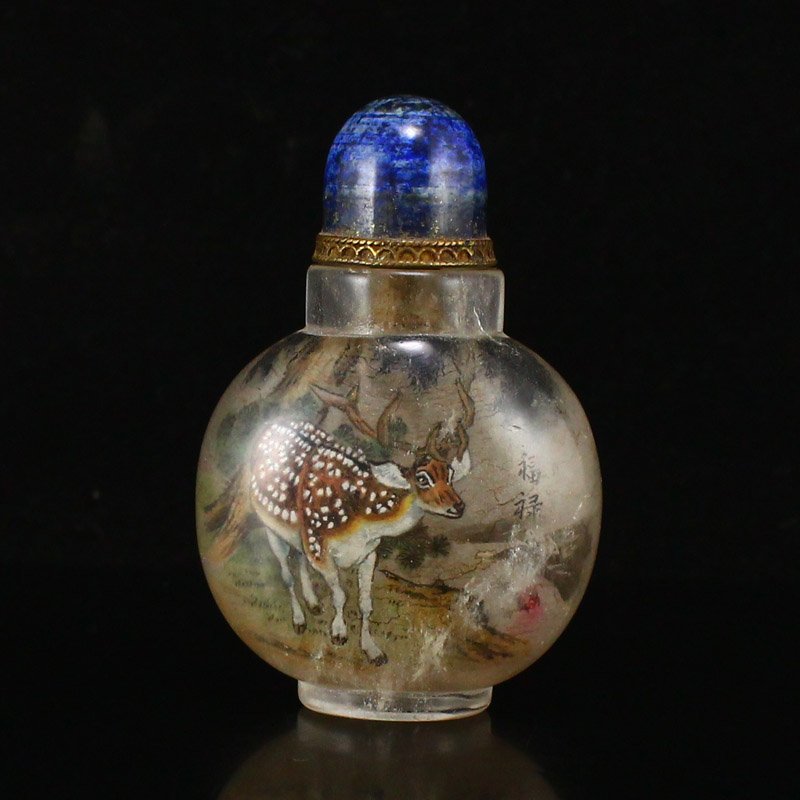 Vintage Crystal Inside Painting Deer Snuff Bottle (1 of 7)