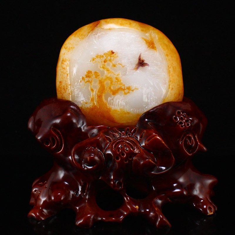 Chinese Natural Hetian Jade Pine Tree Figure Statue (1 of 8)