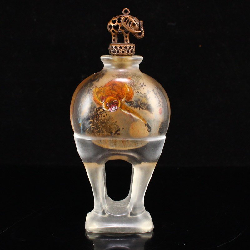 Peking Glass Inside Painting Monkey Snuff Bottle (1 of 8)