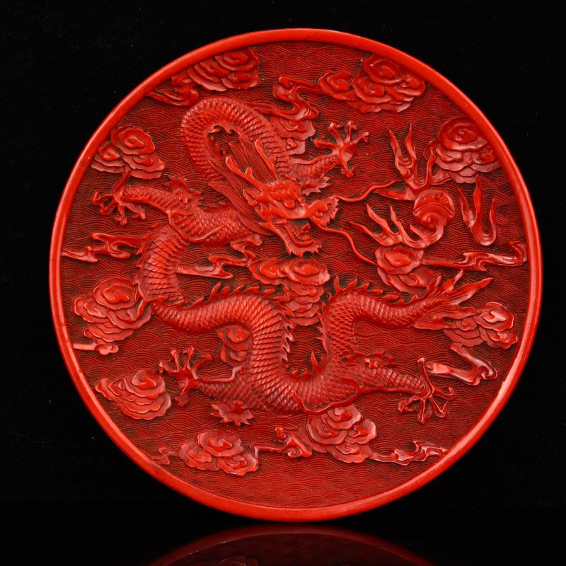Vintage Red Lacquerware Clouds Dragon Design Plate (1 of 7)