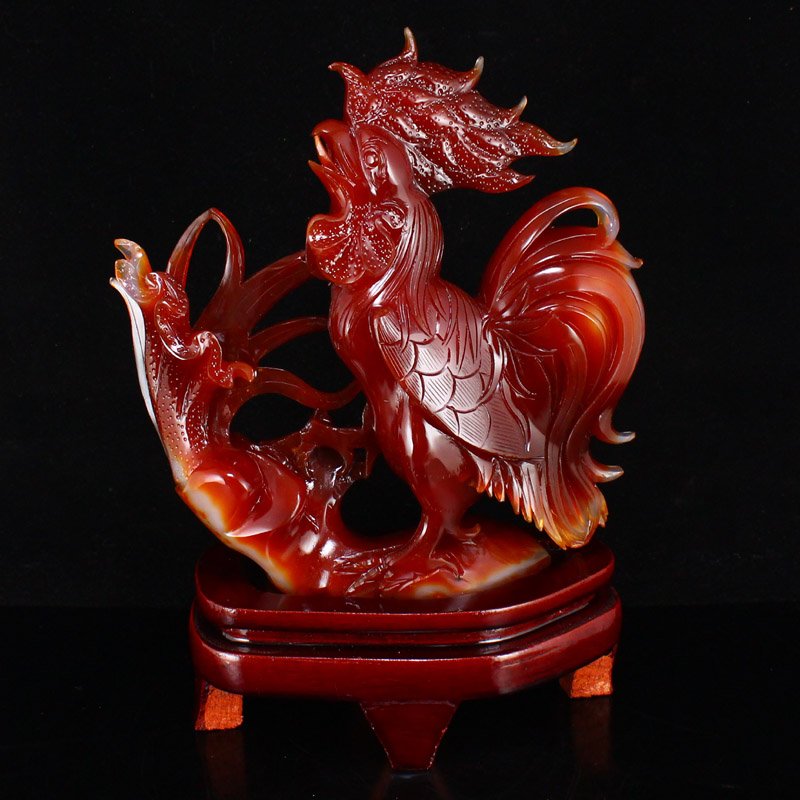 Chinese Natural Red Agate Carved Rooster Statue (1 of 11)