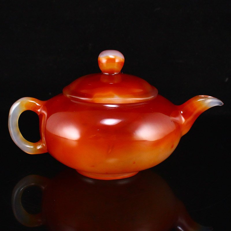 Chinese Natural Agate Carved Teapot w Certificate (1 of 8)
