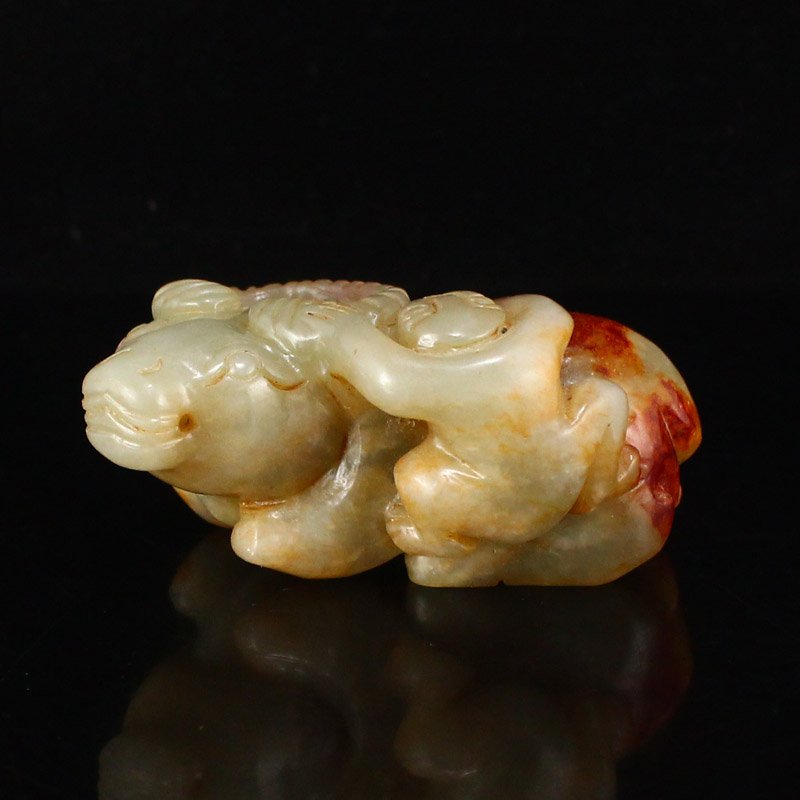 Vintage Chinese Hetian Jade Fortune Ox & Kid Pendant (1 of 7)
