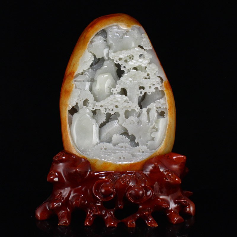 Chinese Natural Hetian Jade Pine Tree Figure Statue (1 of 10)