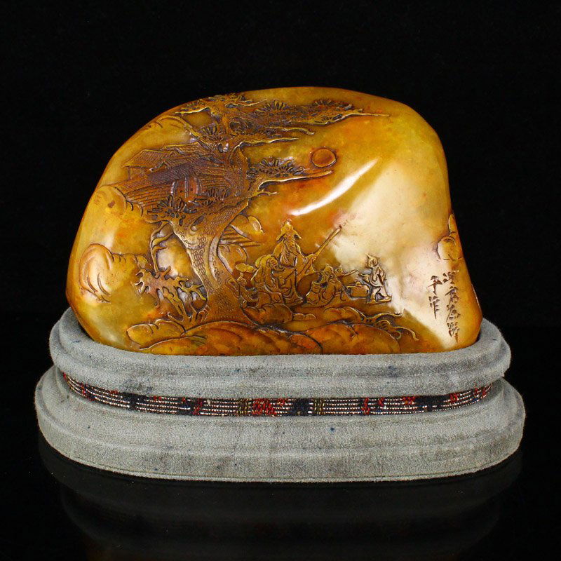 Chinese Qing Tianhuang Stone Pine Tree & Figure Statue (1 of 11)