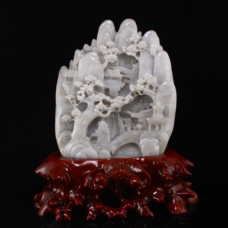 Chinese Hetian Jade Pine Tree Figure Statue (1 of 8)