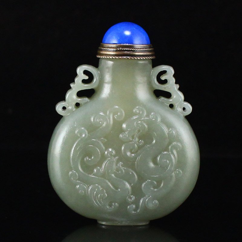 Chinese Hetian Jade Dragon & Phoenix Snuff Bottle (1 of 8)