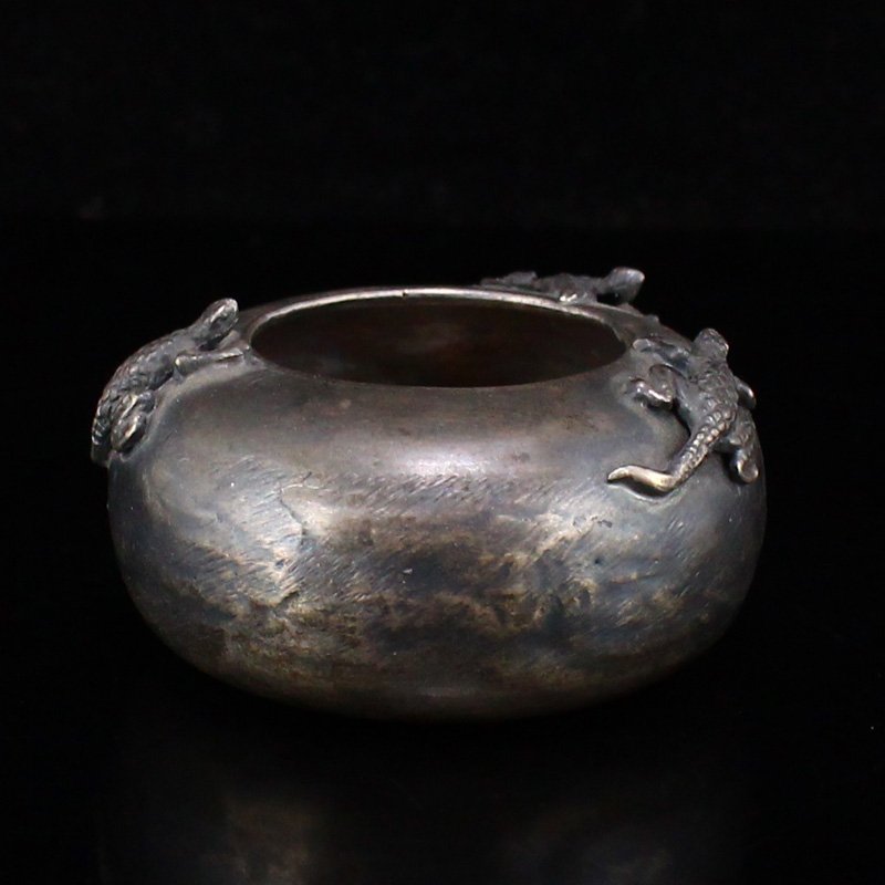 Vintage Chinese Pure Silver Fortune Lizard Brush Washer (1 of 7)