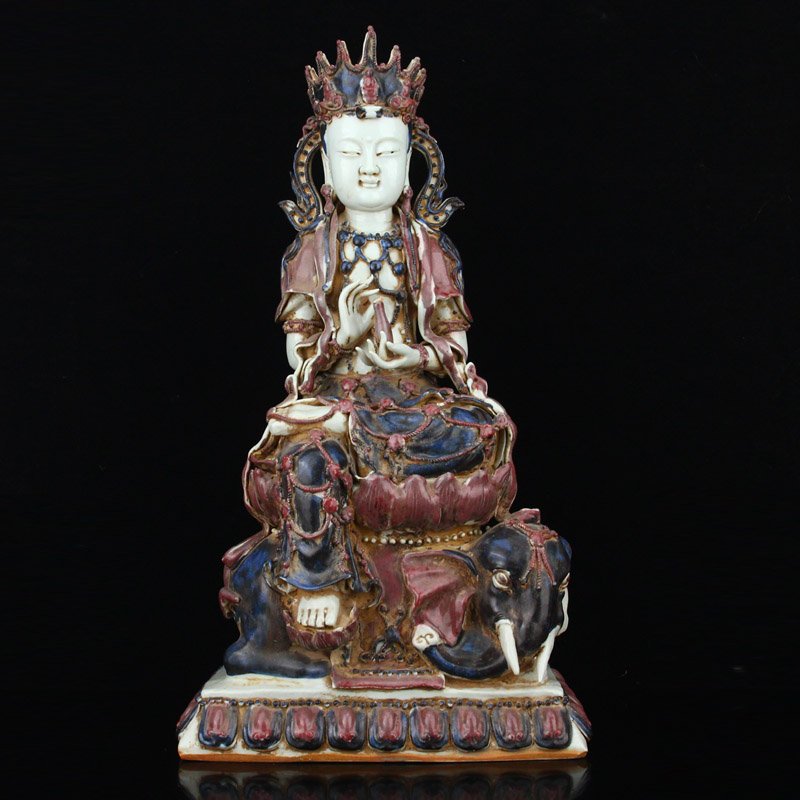 Ming Dy Samantabhadra Bodhisattva Porcelain Statue: Chinese Ming Dynasty Samantabhadra Bodhisattva Porcelain Statue Dimension:530 x 295 x 165(mm) 20.87 x 11.61 x 6.50(inches) Weight: 21.12 lbs/9578 g
