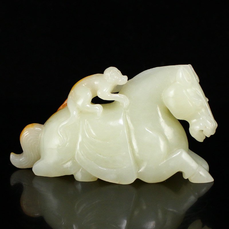 Chinese Qing Dynasty Hetian Jade Horse & Monkey Statue (1 of 7)
