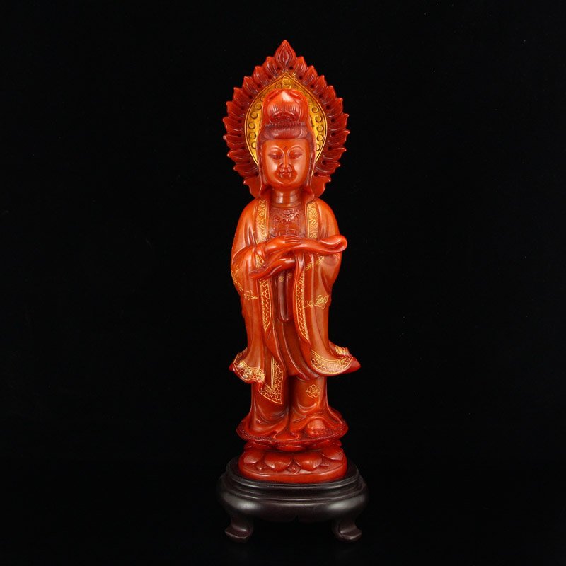Vintage Gilt Gold Shoushan Stone Kwan-yin Statue (1 of 9)