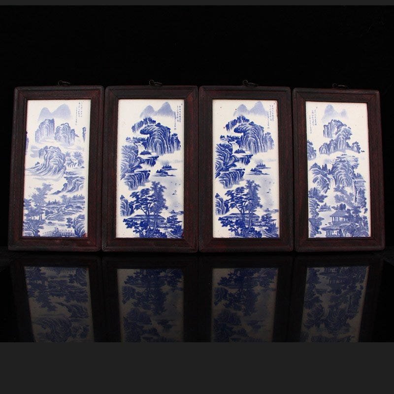 A Set Chinese Blue And White Porcelain Plaque Painting (1 of 8)