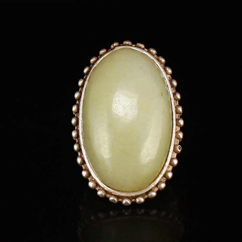 Vintage Chinese Silver Inlay Hetian Jade Ring (1 of 7)