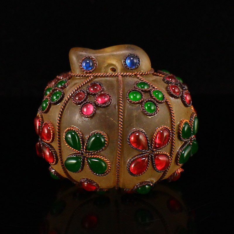 Vintage Chinese Crystal Inlay Gems Pumpkin Statue (1 of 6)