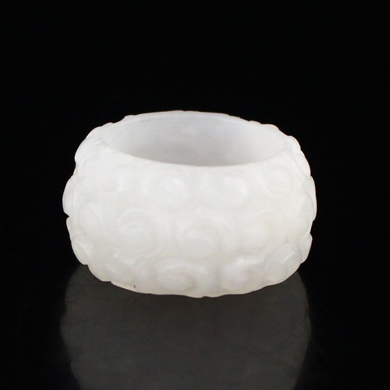 Chinese White Hetian Jade Low Relief Ring w Certificate (1 of 6)