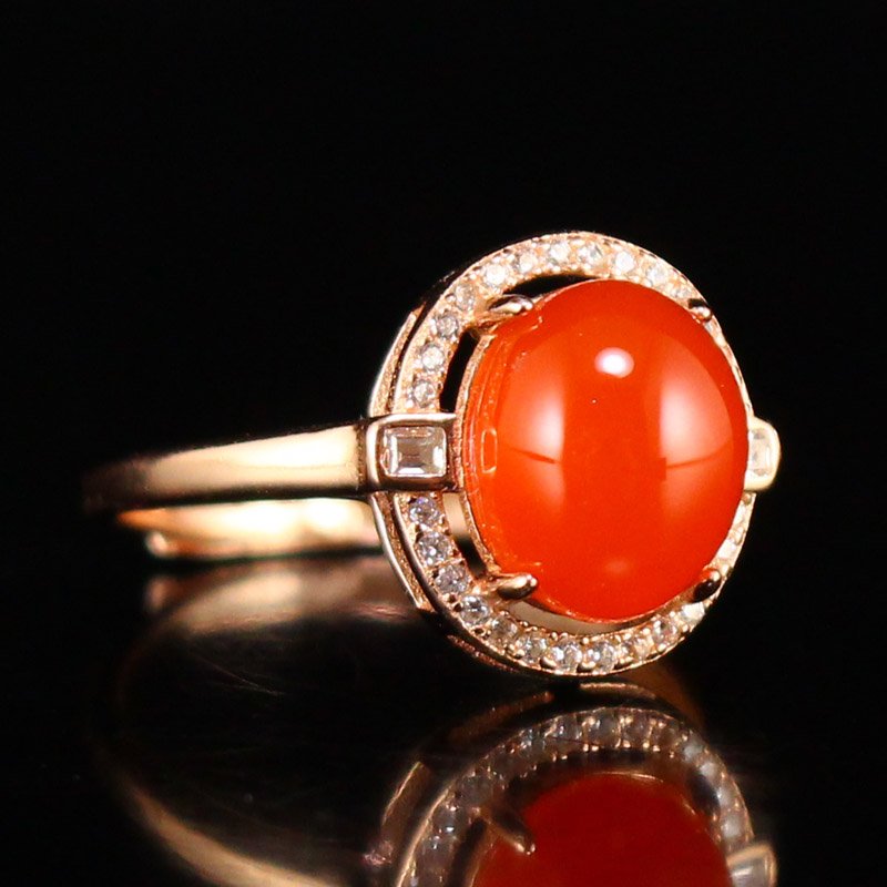 Beautiful Chinese Nanhong Agate Ring w Certificate (1 of 7)