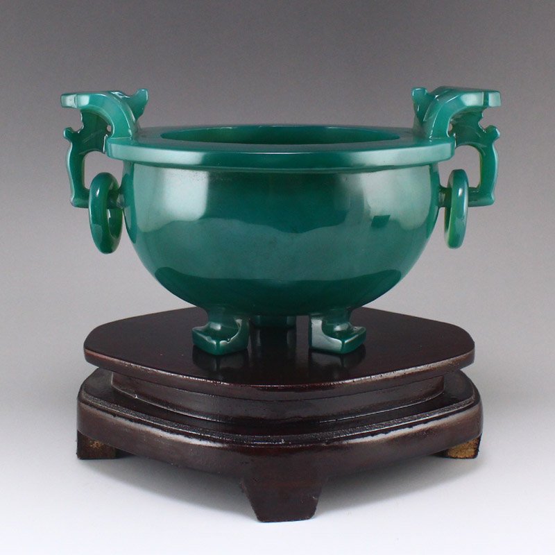 Green Agate Double Rings Incense Burner w Certificate (1 of 10)