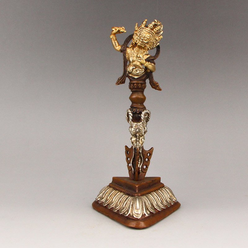 Tibetan Plated Silver Red Copper Pestle XiangMo Statue (1 of 7)