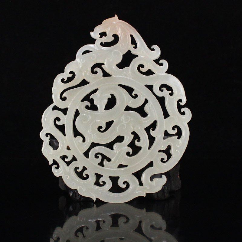 Openwork Vintage Hetian Jade Dragon Phoenix Pendant (1 of 6)