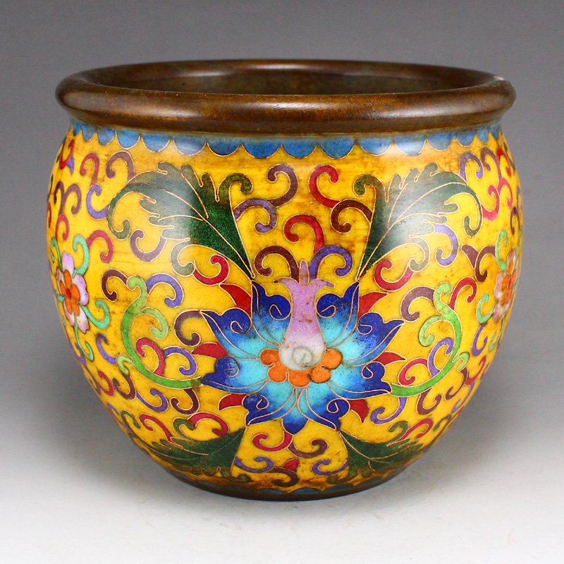 Vintage Chinese Red Copper Cloisonne Brush Washer (1 of 7)