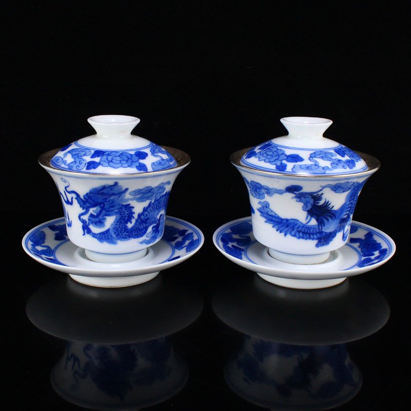 Silver Plated Blue And White Porcelain Tea Bowl Set (1 of 19)
