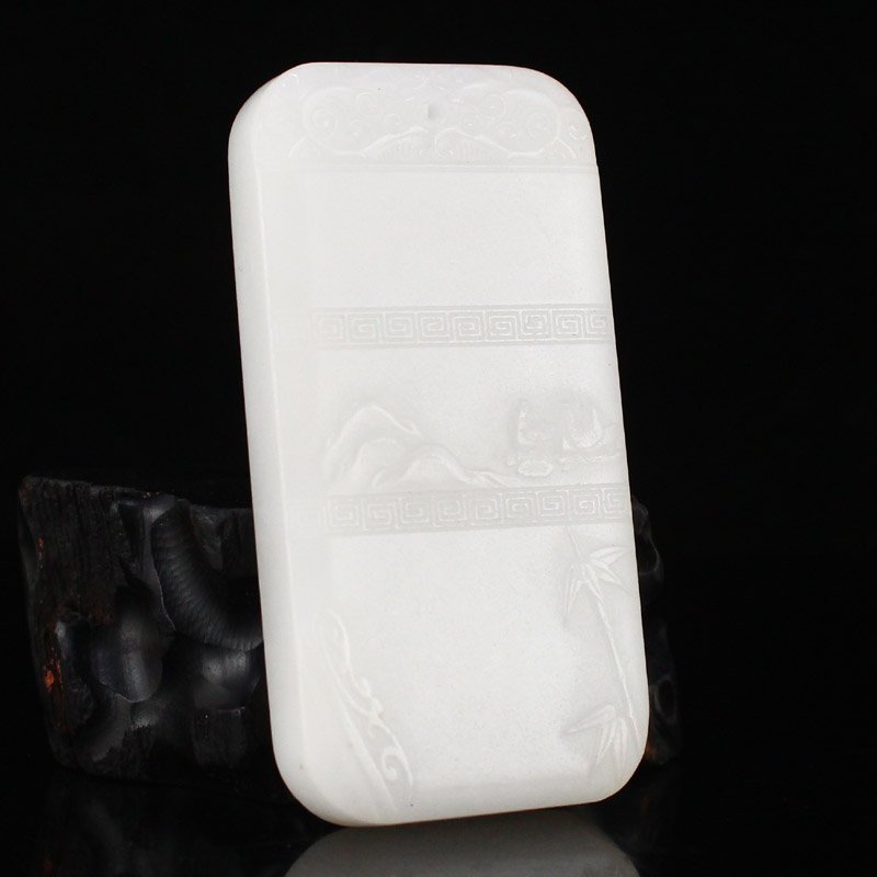 Chinese White Hetian Jade Mountain River Scene Pendant (1 of 6)