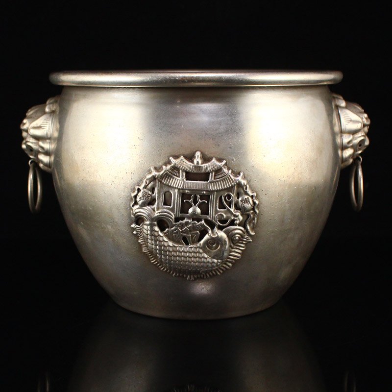 Vintage Chinese Silver Double Rings Brush Washer (1 of 9)