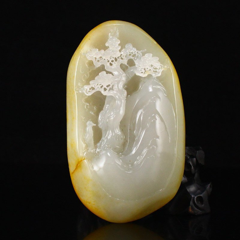 Chinese Hetian Jade Figure & Pine Tree Pendant (1 of 7)