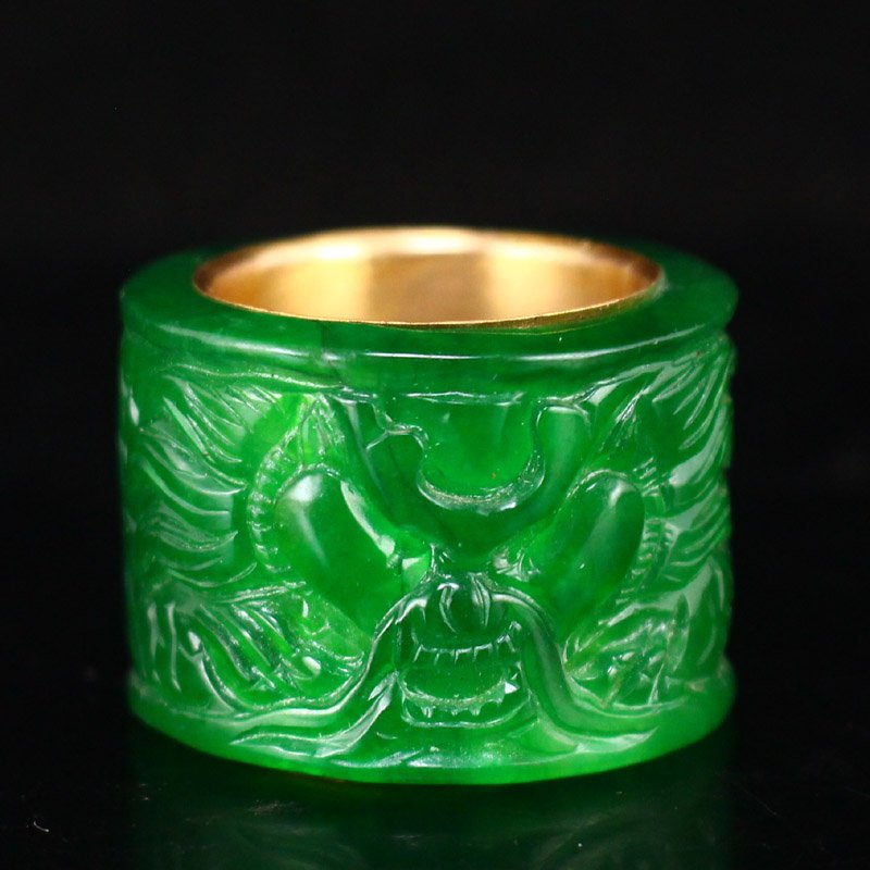 Beautiful Chinese Gilt Gold Green Jade Thumb Ring (1 of 9)