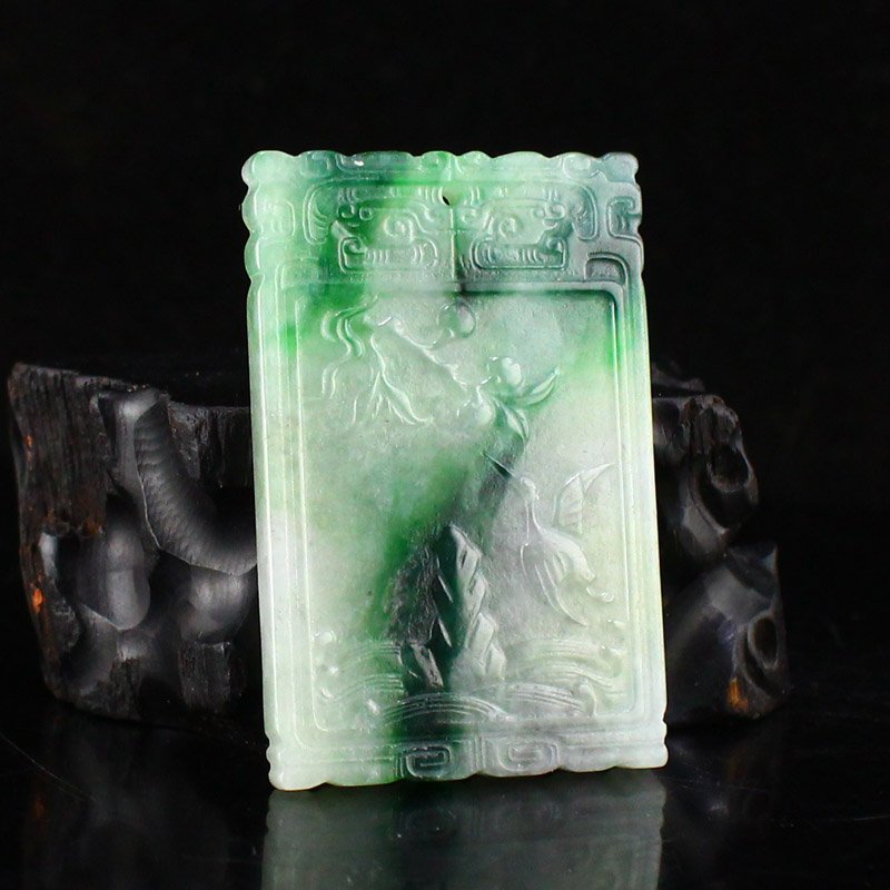 Superb Natural Qing Dynasty Jadeite Crane Pendant (1 of 6)