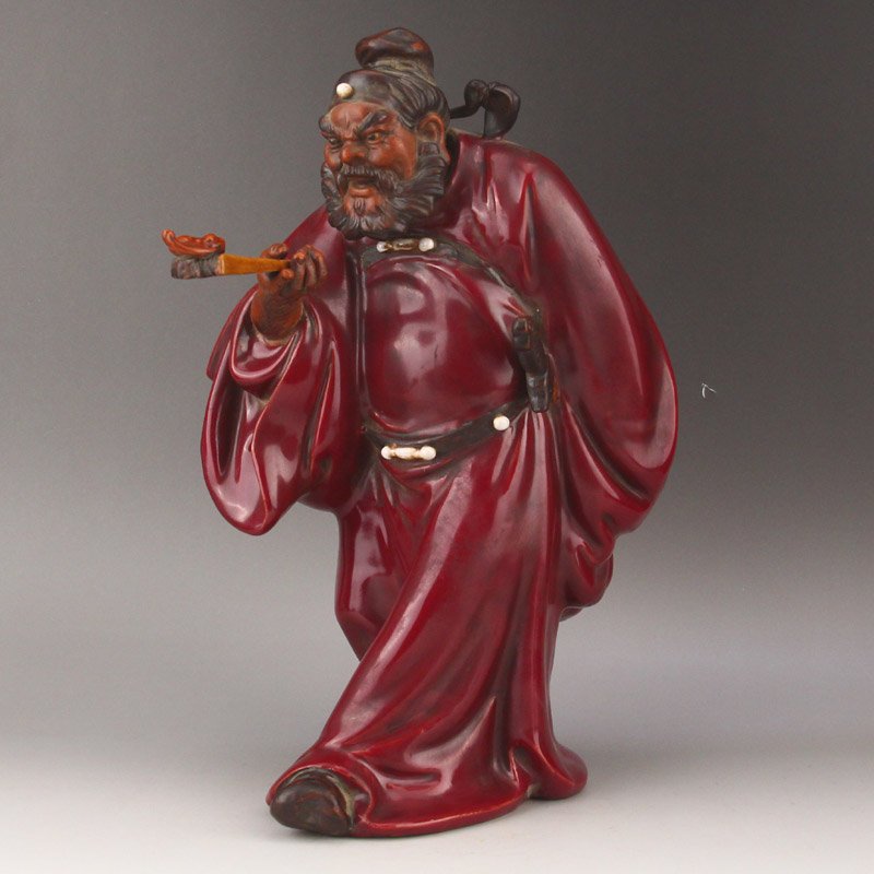 Red Glaze Porcelain Mythology Figure Zhongkui Statue (1 of 8)