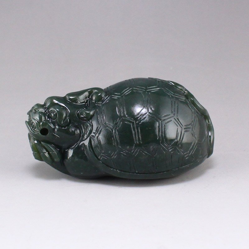 Green Hetian Jade Dragon Turtle Statue (1 of 7)