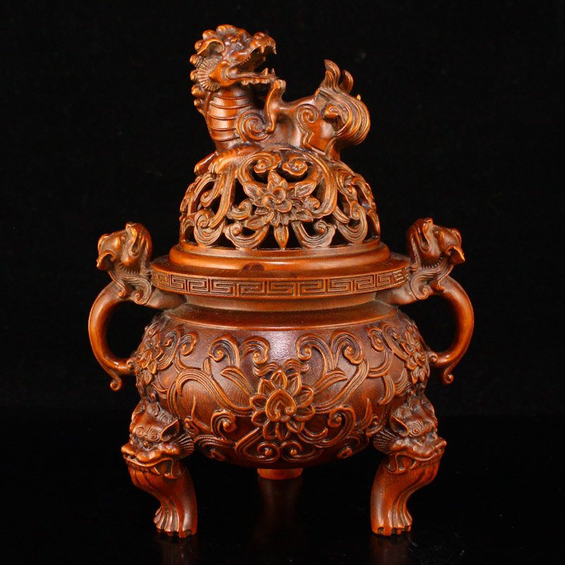 Openwork Vintage Boxwood Divine Beast Incense Burner (1 of 9)