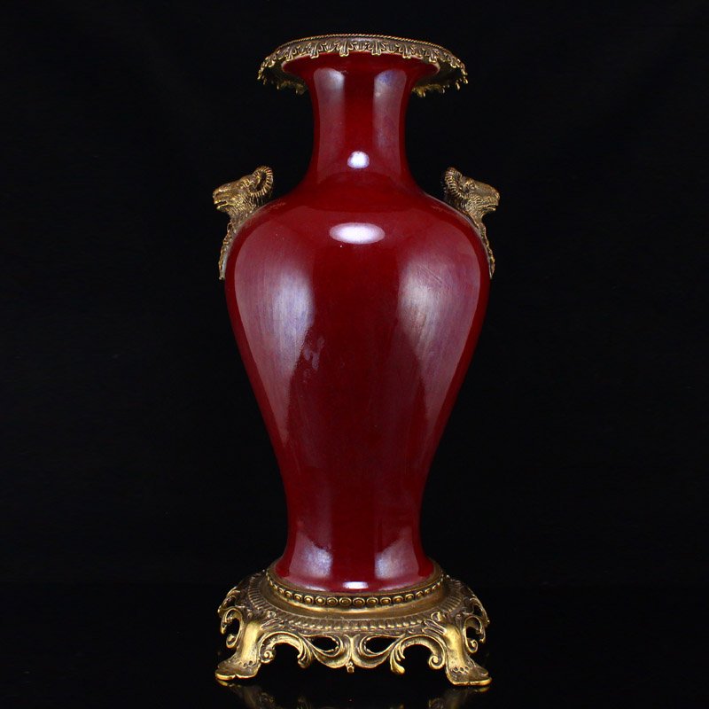 Red Glaze Sheep Head Double Ears Porcelain Big Vase (1 of 9)