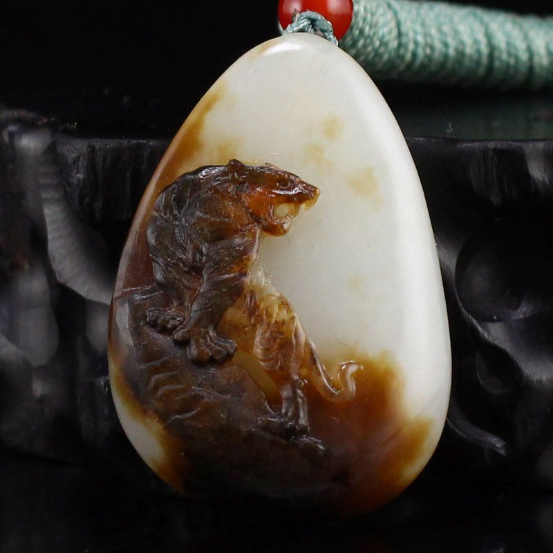 Natural Hetian Jade Tiger Pendant w Certificate (1 of 7)