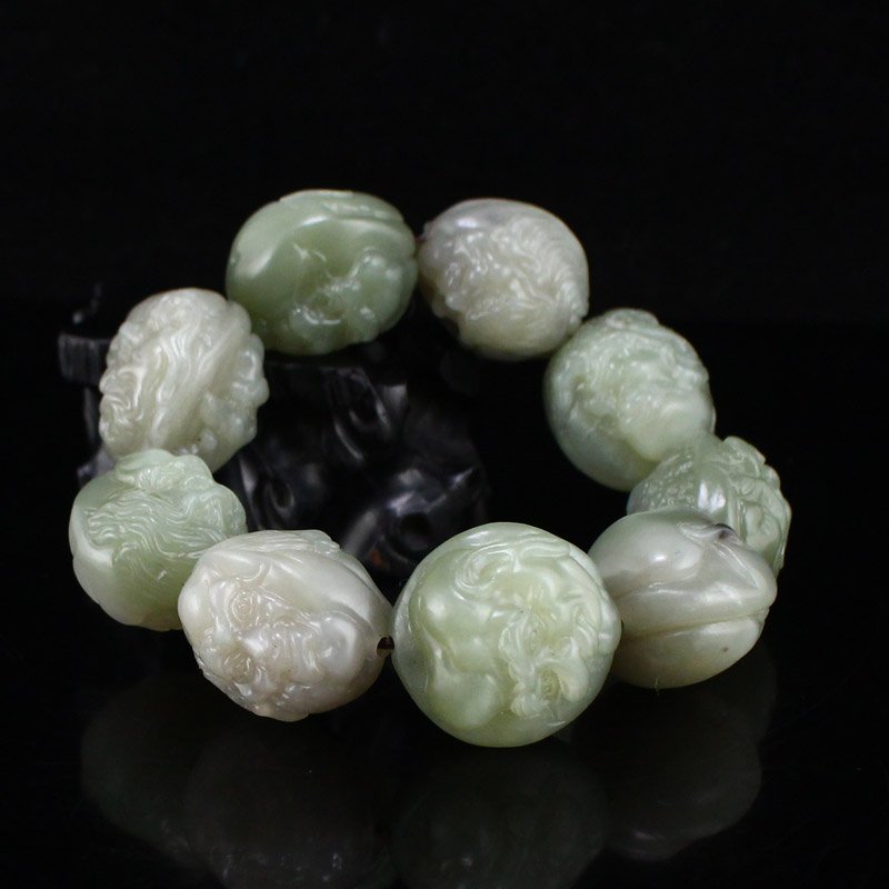Chinese Natural Hetian Jade Arhat Beads Bracelet (1 of 7)