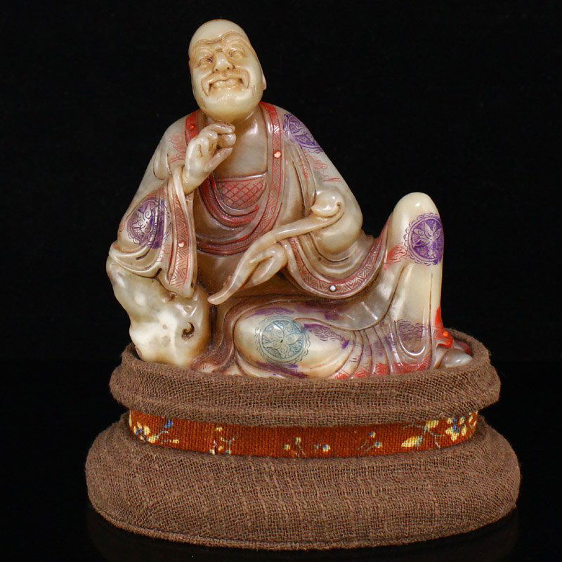 Vintage Chinese Shoushan Stone Buddhism Arhat Statue (1 of 8)