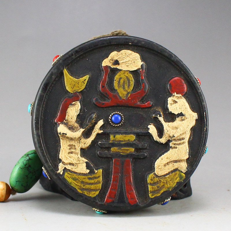 Vintage Jade Inlay DZI Agate & Gems Pendant (1 of 6)