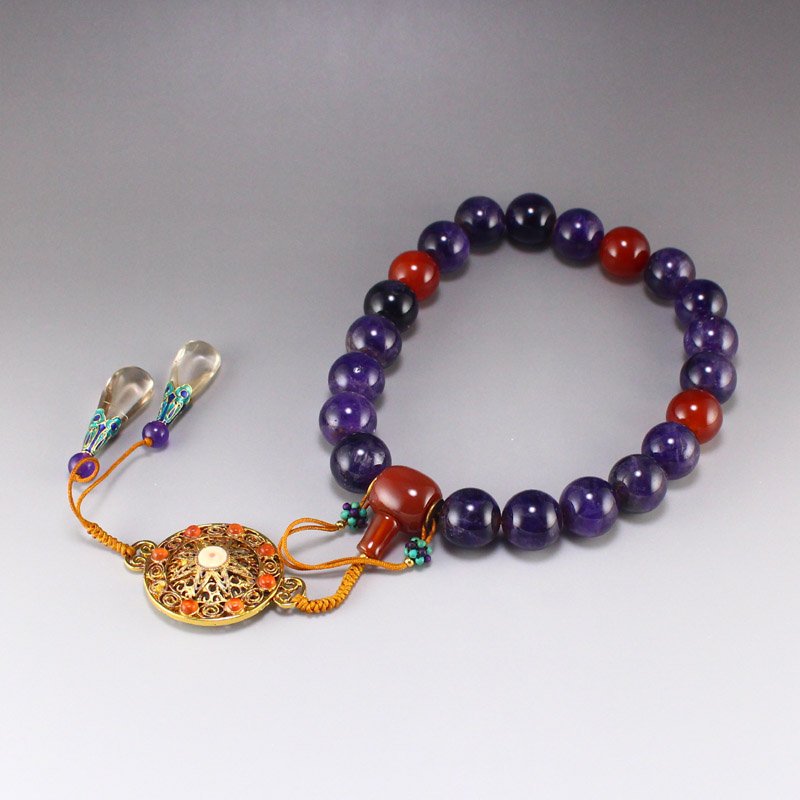 Vintage  Amethyst & Red Agate Beads Prayer Bracelet (1 of 9)