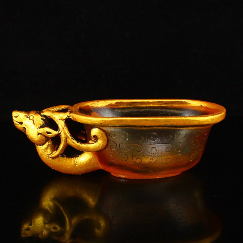 Vintage Chinese Gilt Gold Peking Glass Sheep Head Cup (1 of 8)