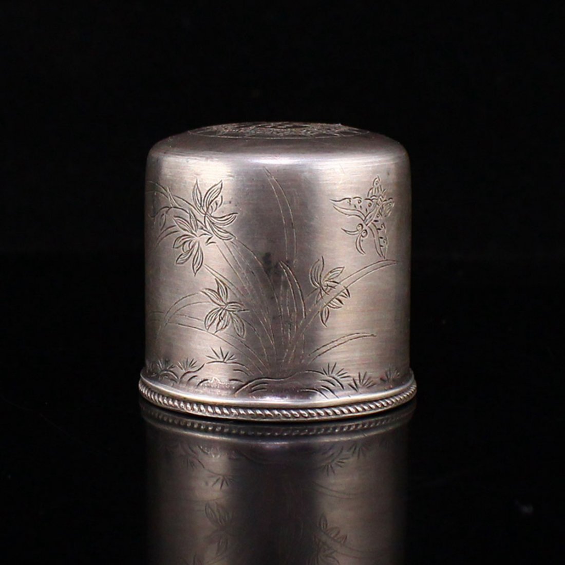 Chinese  Pure Silver Orchid & Butterfly Thumb Ring Box (1 of 6)